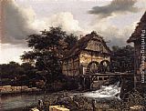 Jacob van Ruisdael Two Water Mills and an Open Sluice painting